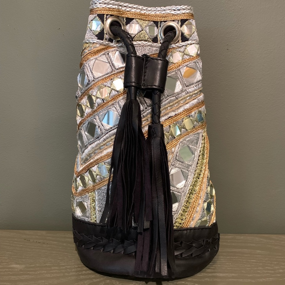 Free People Metallic embroidered bucket bag